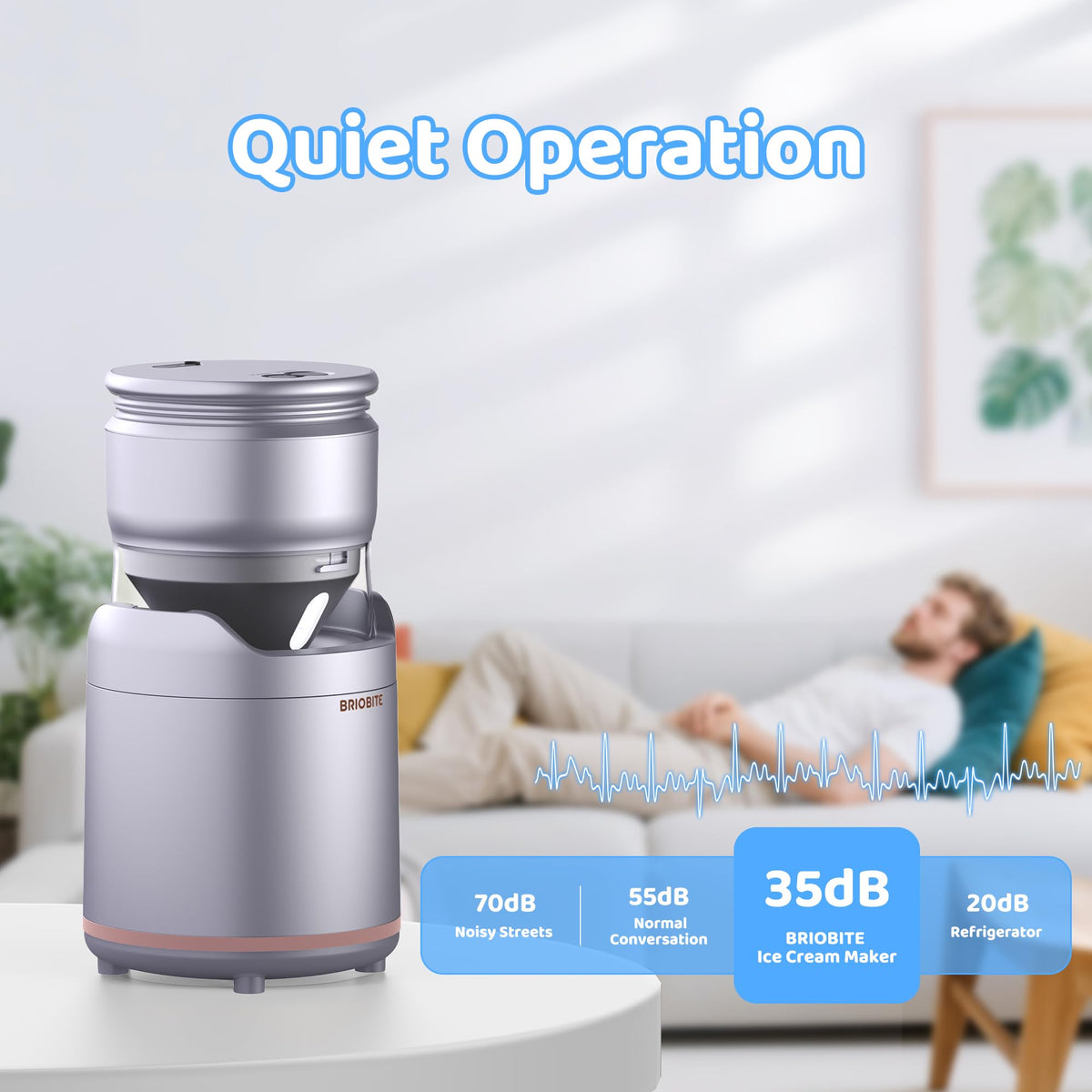 BRIOBITE ice cream maker battery-powered cordless operation for convenient use.