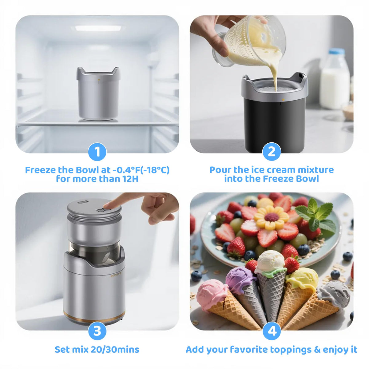BRIOBITE ice cream maker quiet motor for peaceful dessert making.