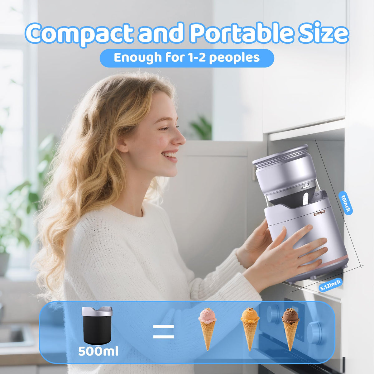 BRIOBITE ice cream maker USB-C charging port enables flexible power options.