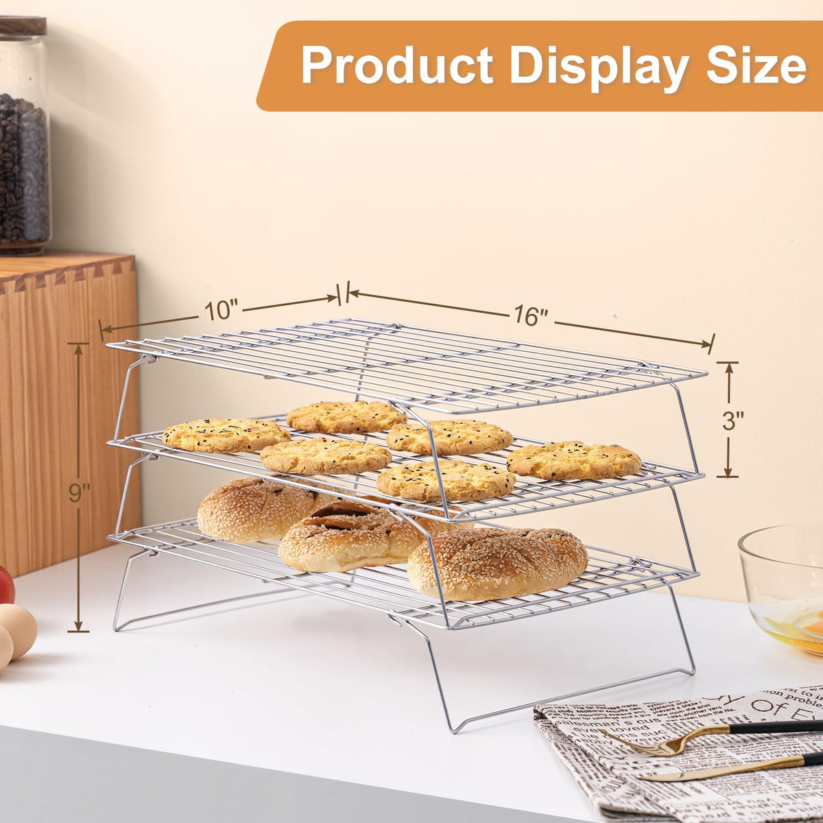 BRIOUT stackable baking rack expanded for cookies and cupcakes cooling