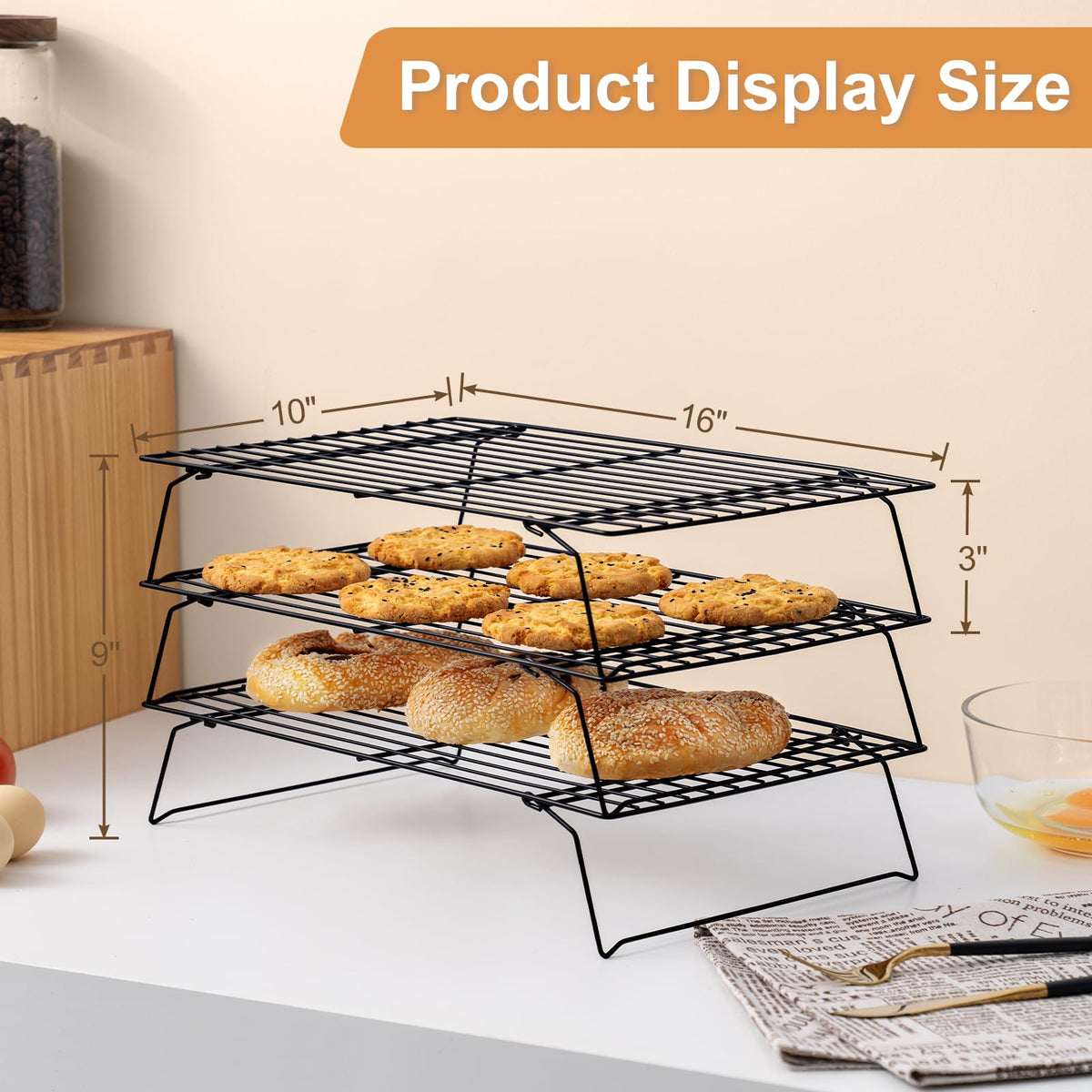 BRIOUT stackable cooling rack with adjustable feet saves countertop space