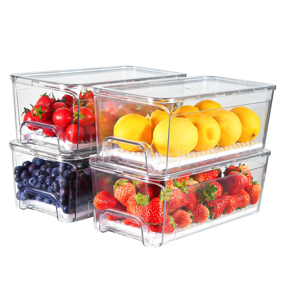 Brippo 4-pack fridge drawers in clear design for easy organization and access.