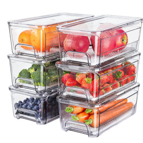 Brippo six-pack fridge drawer organizer with stackable bins for easy access.