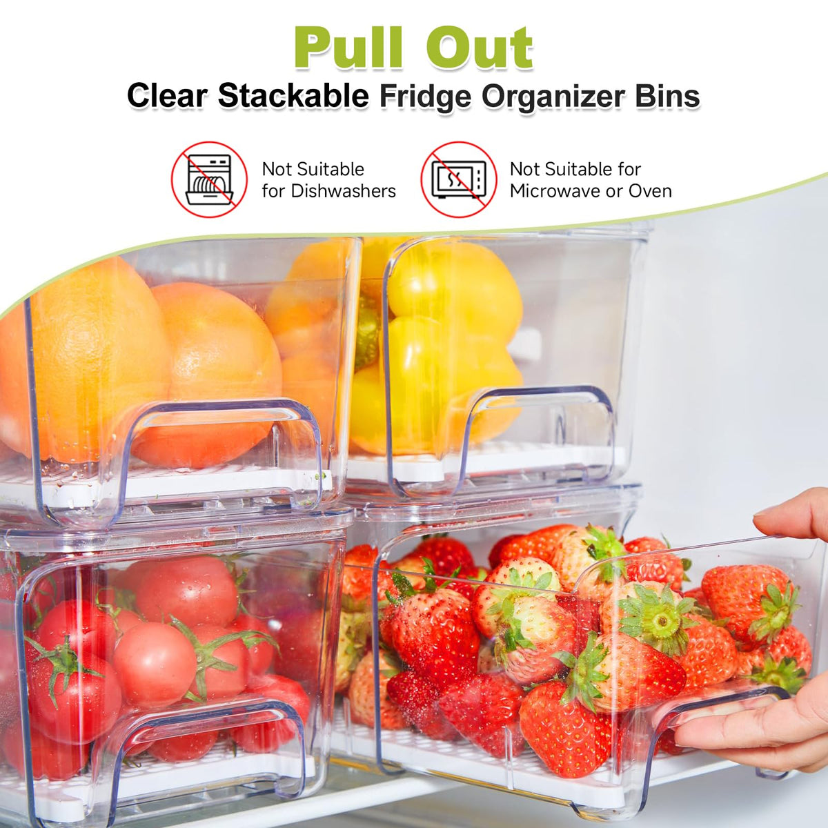 Brippo stackable fridge bins with transparent shell maximize vertical space.