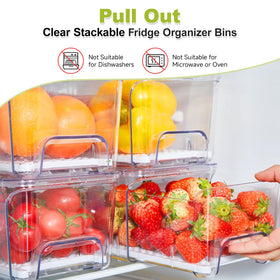 Brippo stackable fridge bins with transparent shell maximize vertical space.
