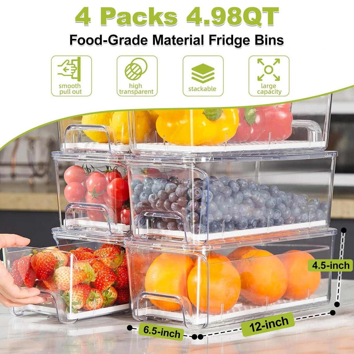 Brippo clear fridge drawer with removable strainer layer keeps produce dry.