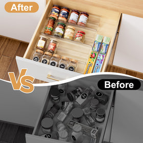 Brippo spice rack anti-slip rails keep jars secure during drawer use.