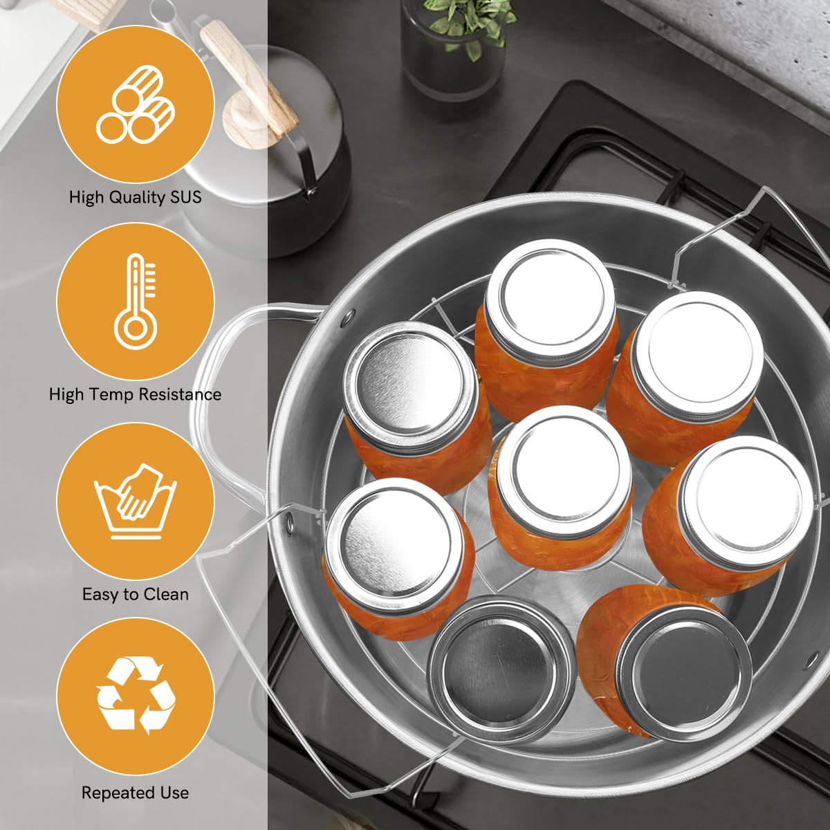 BriSunshine canning tongs help safe handling of hot jars.