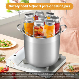 BriSunshine stainless steel rack keeps jars secure during processing.