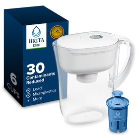 BRITA Everyday Elite pitcher front view showing 10-cup capacity and BPA-free design