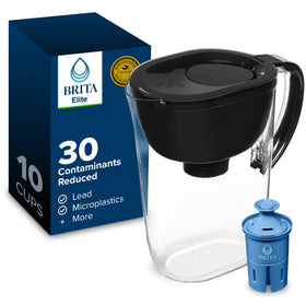 BRITA Everyday Elite pitcher front view highlights 10-cup capacity and BPA-free construction.