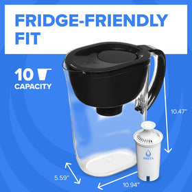 Brita large pitcher 10-cup capacity enables family refills.