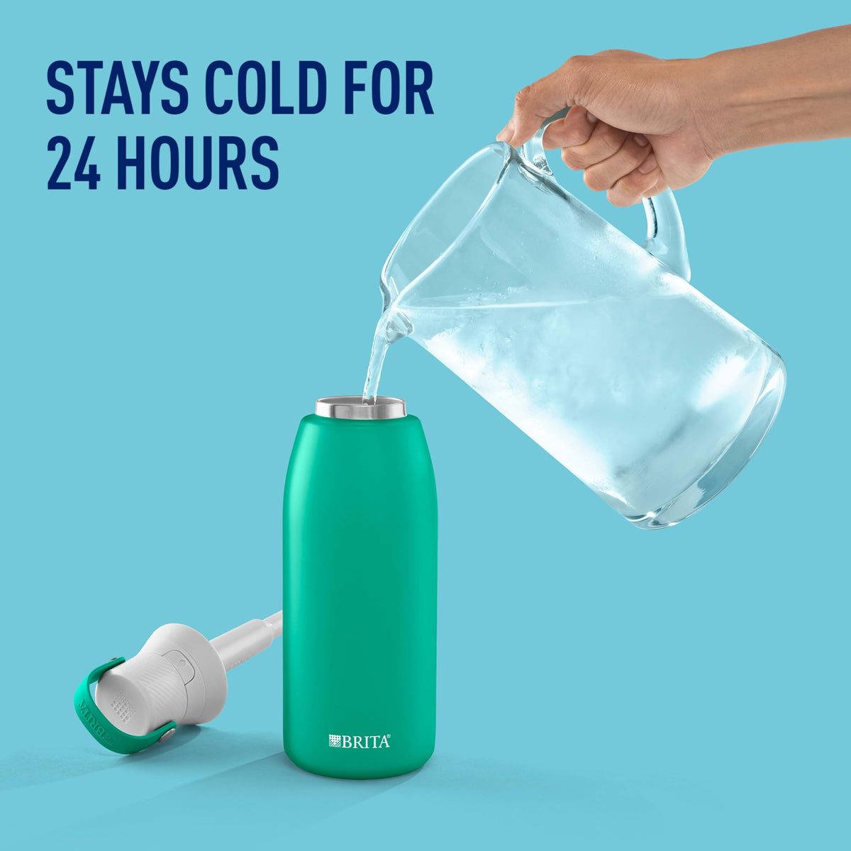 BRITA bottle features one-handed push-button lid for quick, effortless sipping