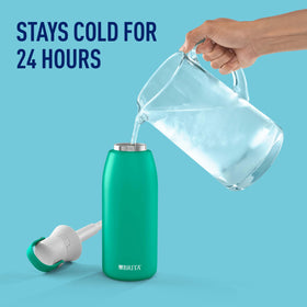 BRITA bottle features one-handed push-button lid for quick, effortless sipping