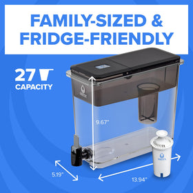 Brita UltraMax black dispenser on counter for modern kitchen styling