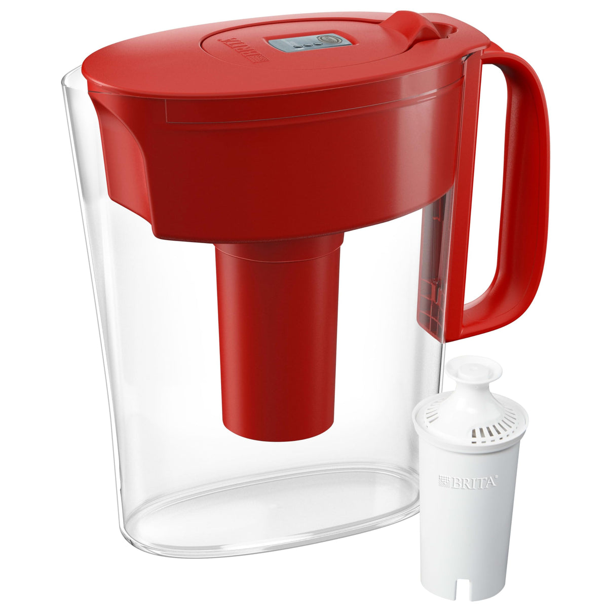 Brita water pitcher front view shows 6-cup capacity for easy everyday refills.