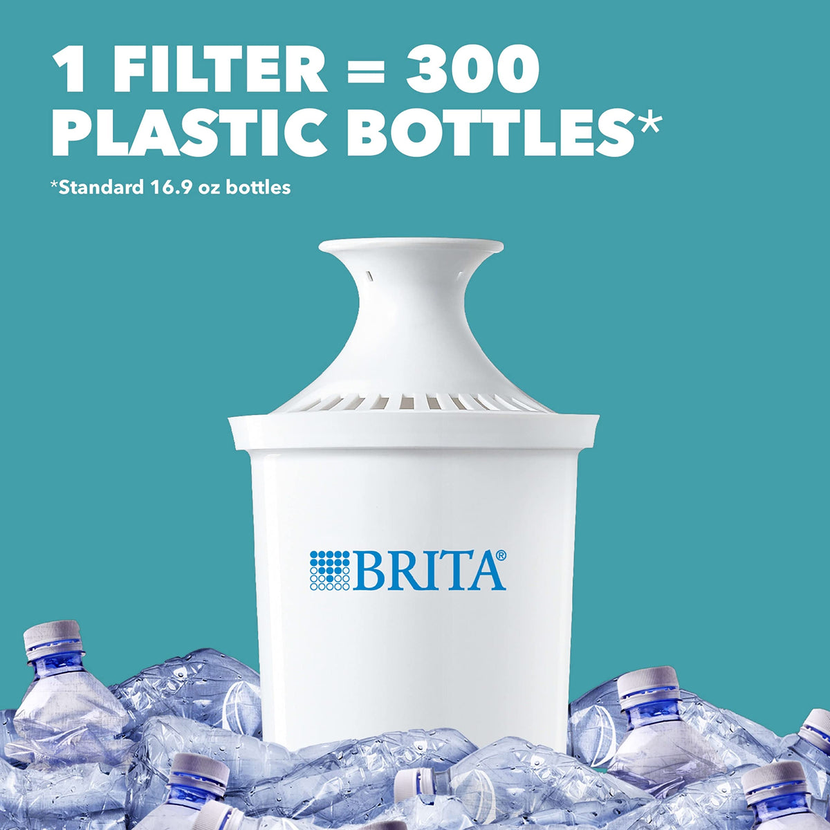Brita side profile highlights compact, fridge-friendly silhouette.
