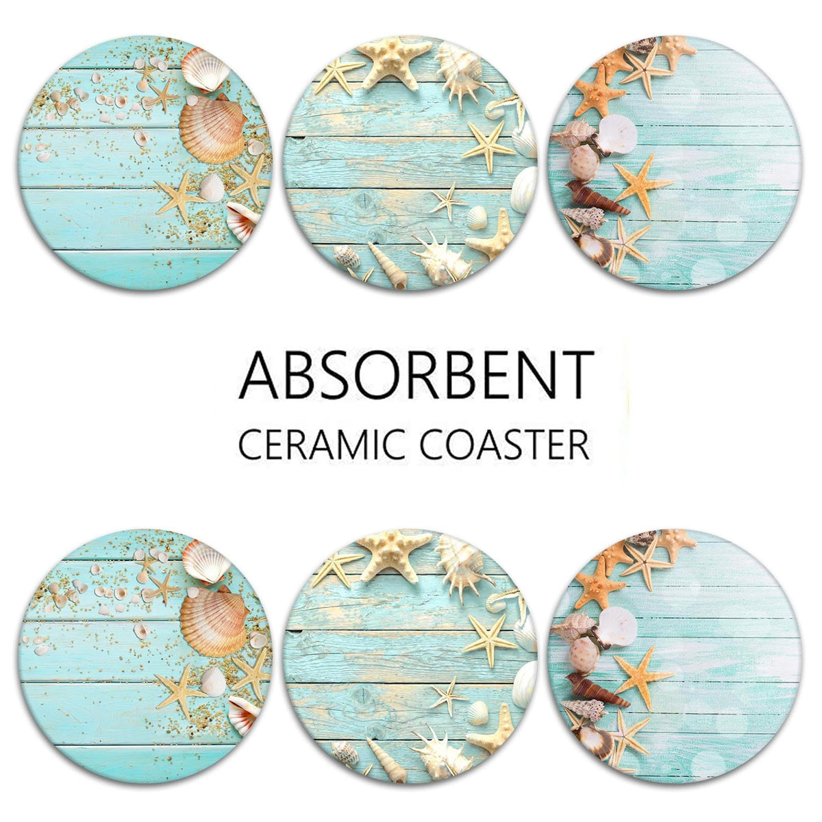 Britimes beach-inspired coasters on a table adding coastal charm