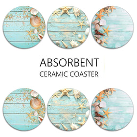 Britimes beach-inspired coasters on a table adding coastal charm