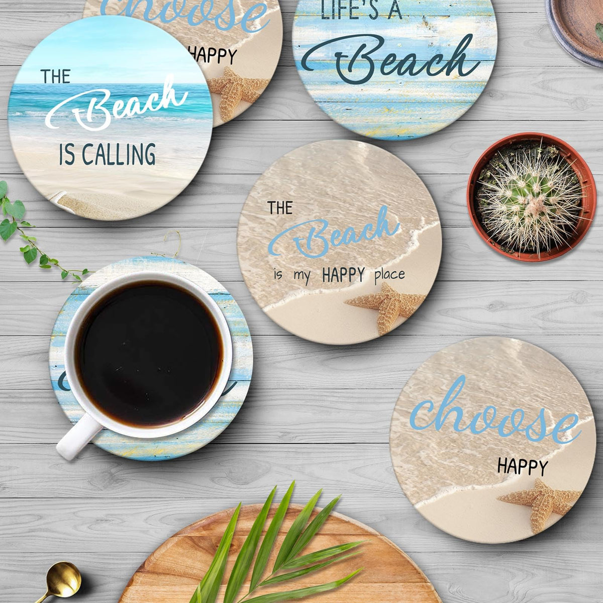 Britimes round coasters add coastal teal decor to any table setting.