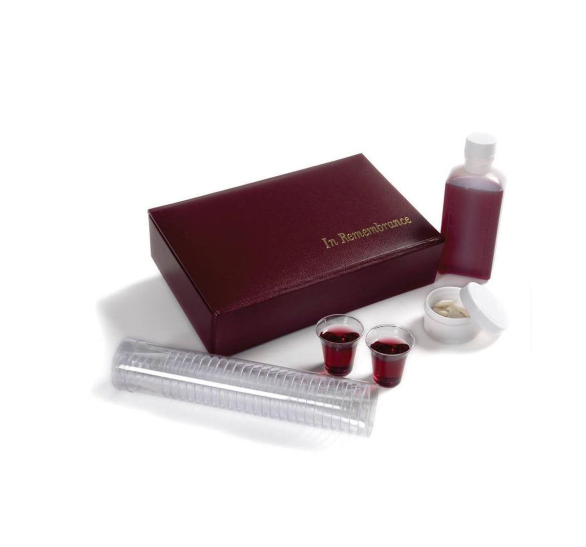 Broadman portable communion set maroon with 25 cups ready for service.