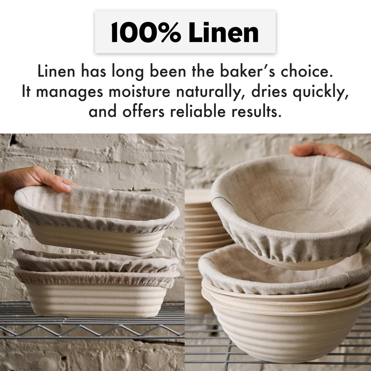 Brod & Taylor Linen Banneton Liner dries quickly for long-lasting use.