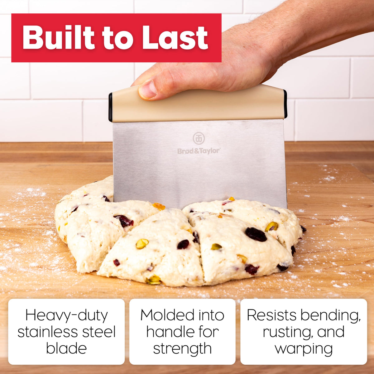 Brod and Taylor bench knife ideal for slicing, dividing, and smoothing pastry dough.