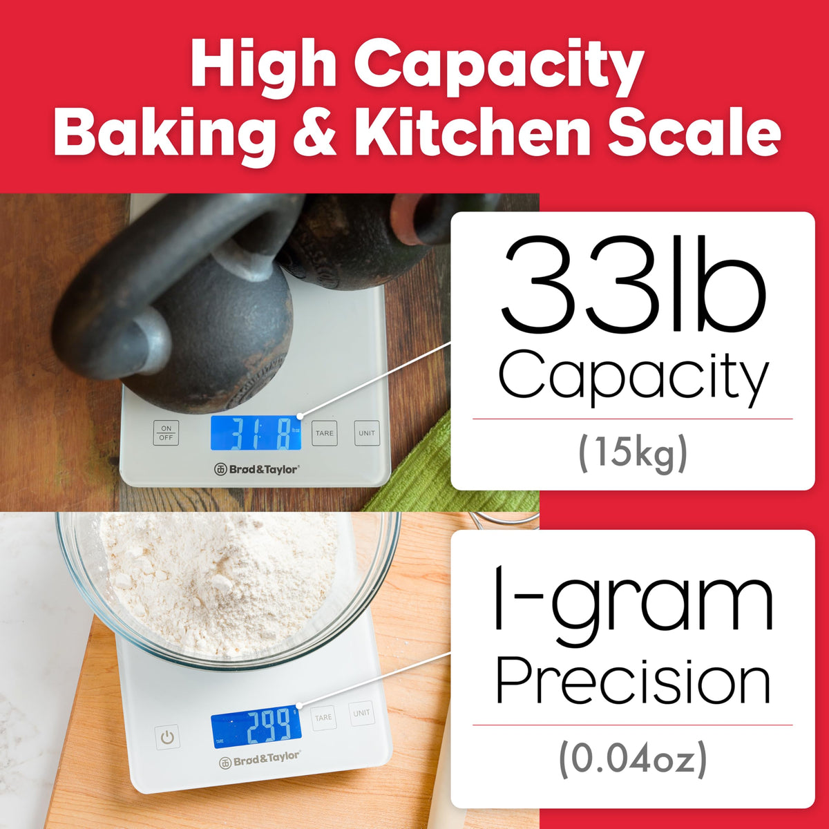 Brod & Taylor scale with bowl ready for bread-baking measurements