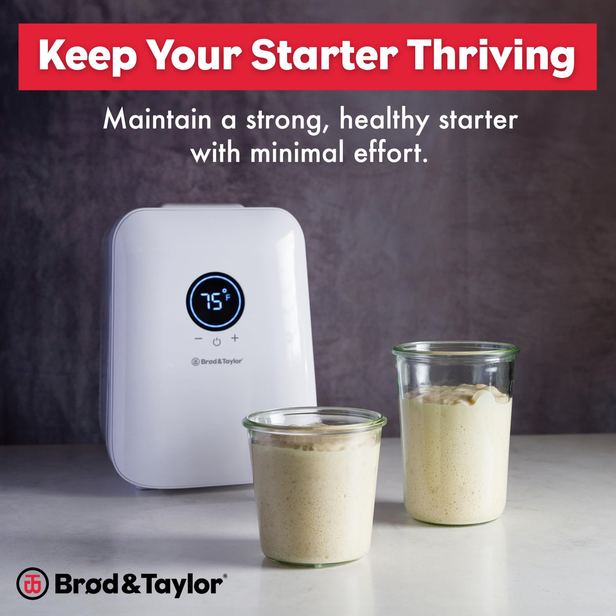 Brod & Taylor Sourdough Home ridged design supports even loaf structure.