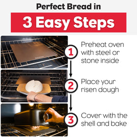 Dough on hot surface under Ultralight Shell for reliable bake.