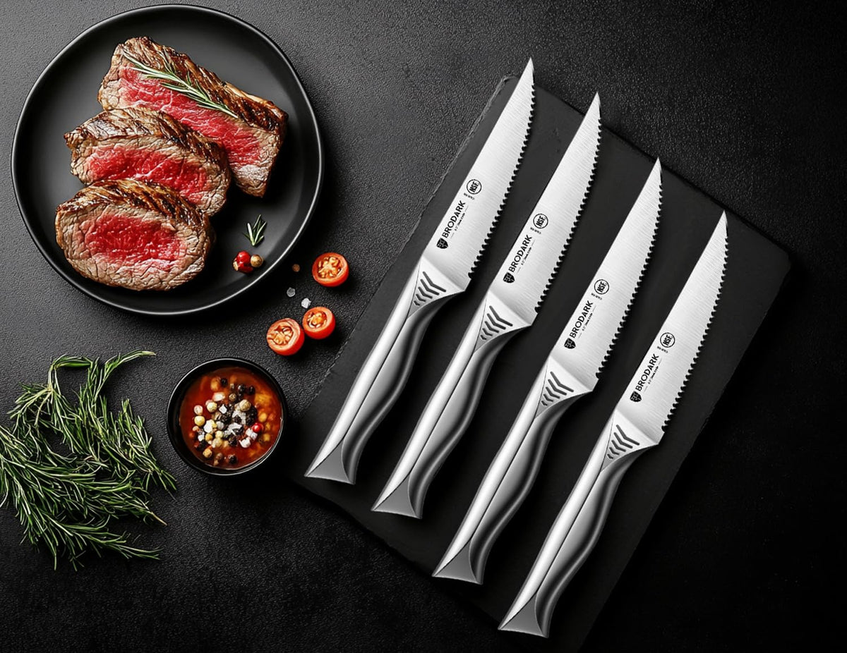 BRODARK steak knives 8-set shark-style handle for secure grip