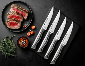 BRODARK steak knives 8-set shark-style handle for secure grip