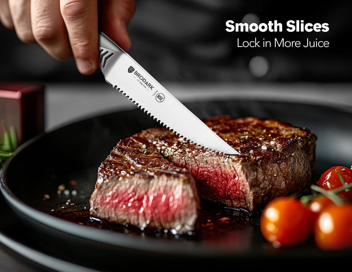 BRODARK 8-set serrated blades deliver clean cuts through meat and bread