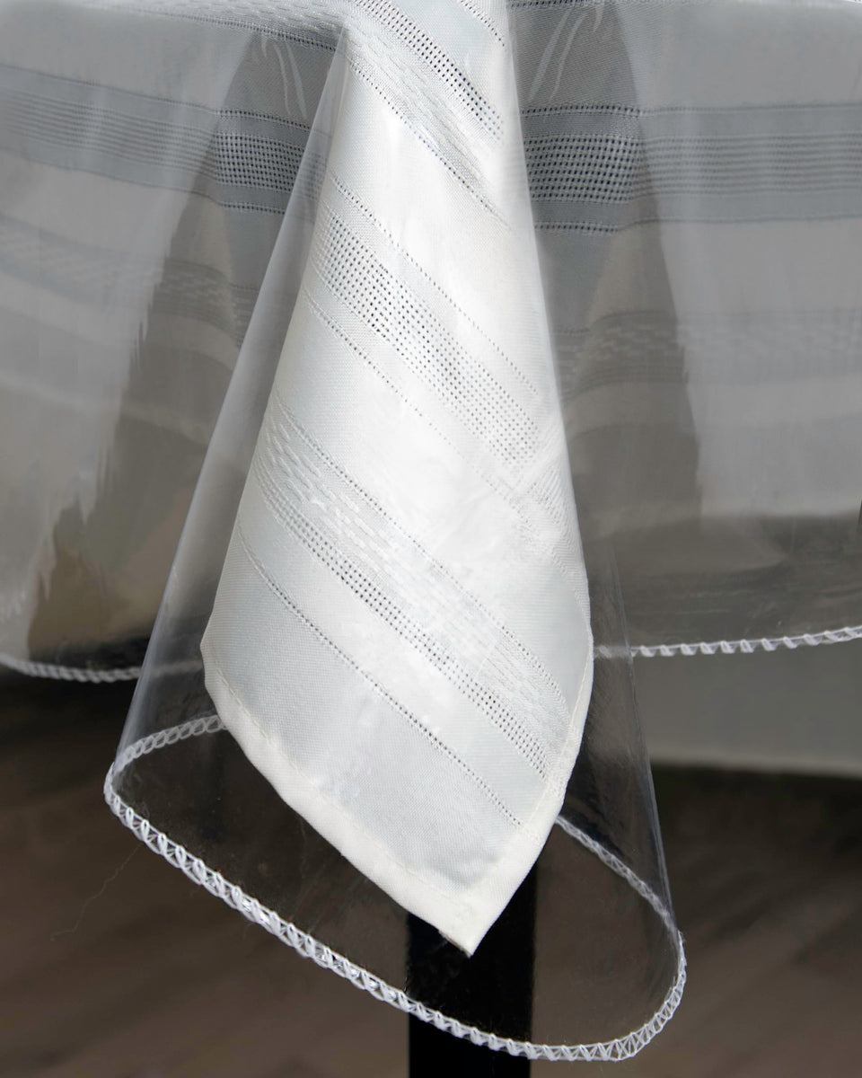 Broder MFG heavy-duty clear table cover protects surfaces while keeping table visible.