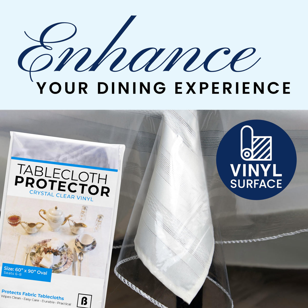 BRODER MFG thick durable edge protector with finished hem shields surfaces during meals.