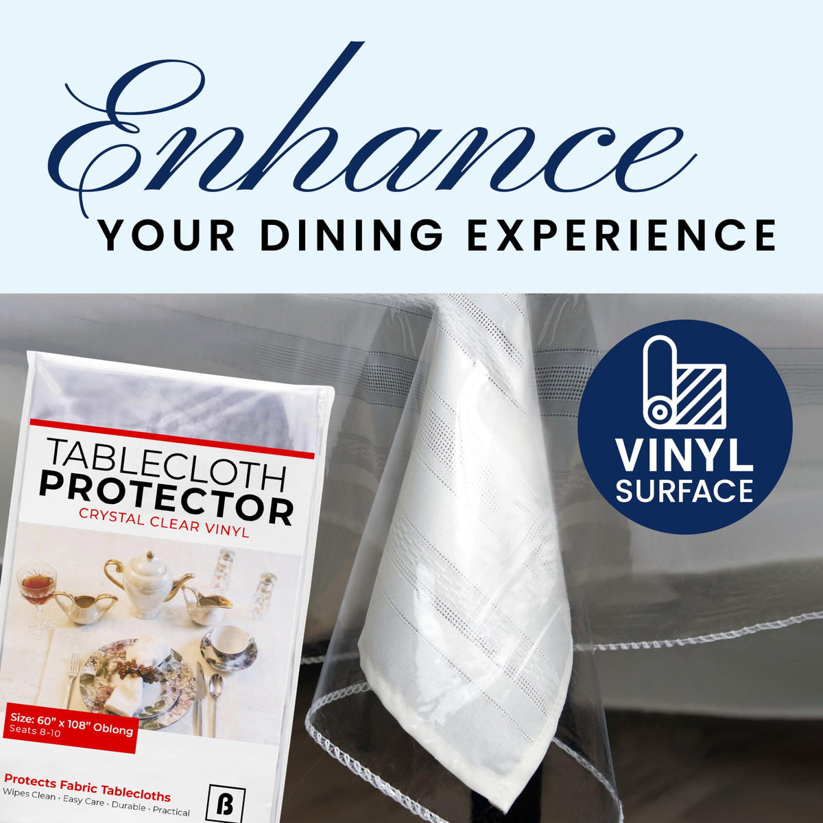 Broder MFG transparent table protector showing crystal-clear visibility.