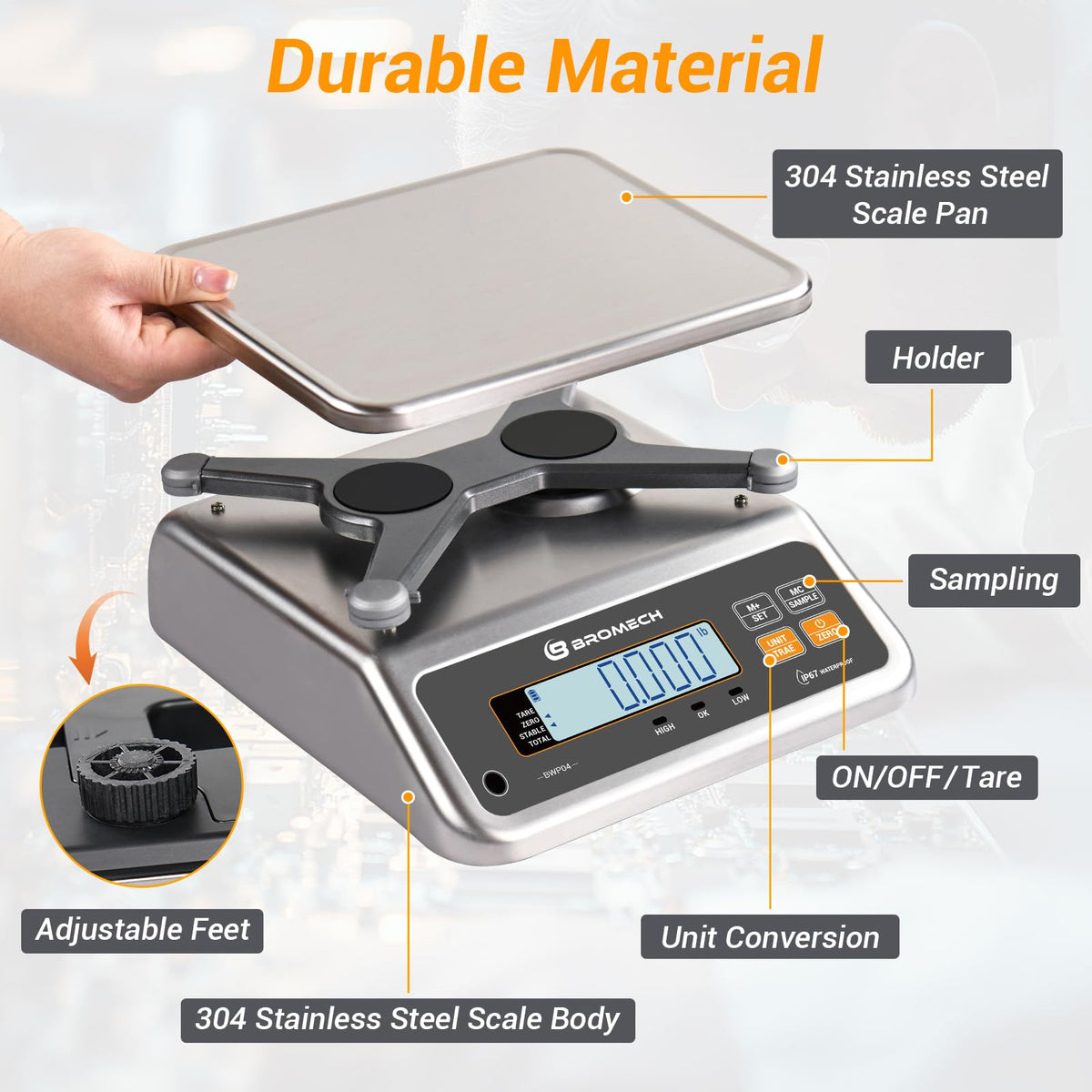 BROMECH 66 lb food scale rechargeable battery for cordless operation