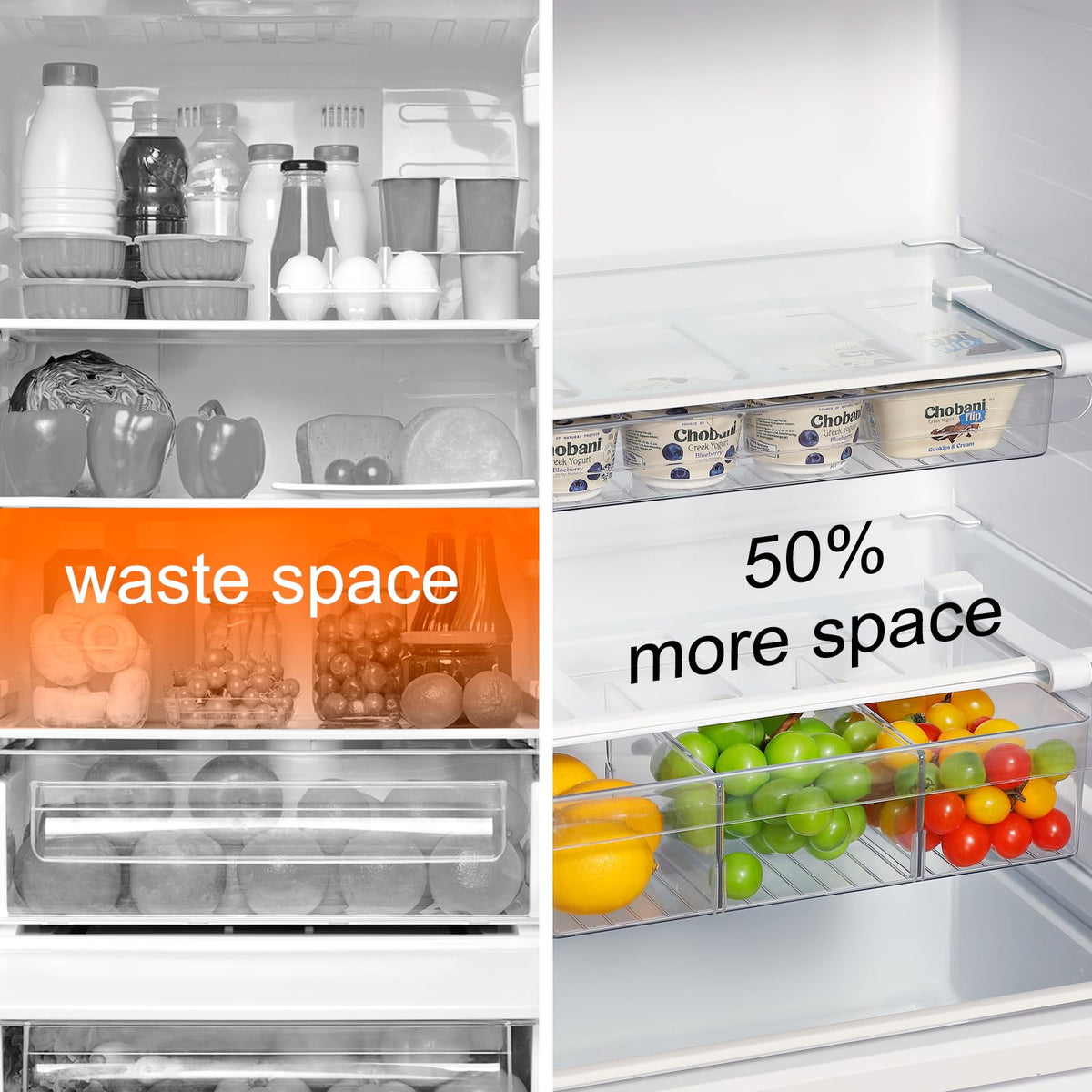 Bronkeeper under-shelf drawer fits slim fridge shelves for versatile placement.