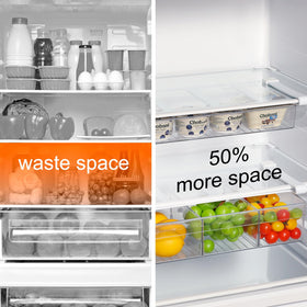 Bronkeeper under-shelf drawer fits slim fridge shelves for versatile placement.