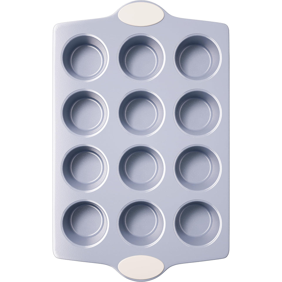 BRONYPRO 12-cup ceramic muffin pan with non-toxic coating for safe baking and easy release.