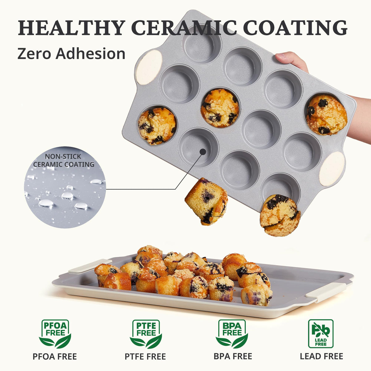 BRONYPRO muffin pan built with heavy-duty aluminized steel for durability and even heat.