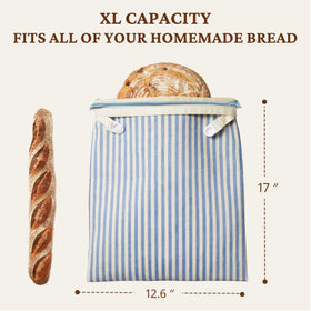 Bronypro large-capacity blue bread bag demonstrates space for two loaves.