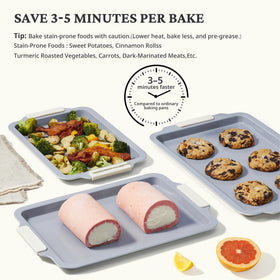 BronyPro quarter-sheet pan ready for cookies and snacks with quick cleanup