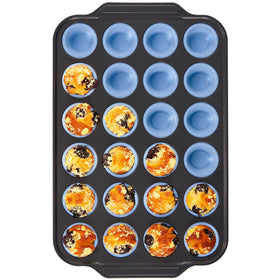 Bronypro silicone mini muffin pan with metal frame blue outer for even baking