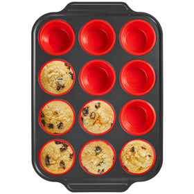 BronyPro silicone muffin pans with metal frame offering easy release from cups