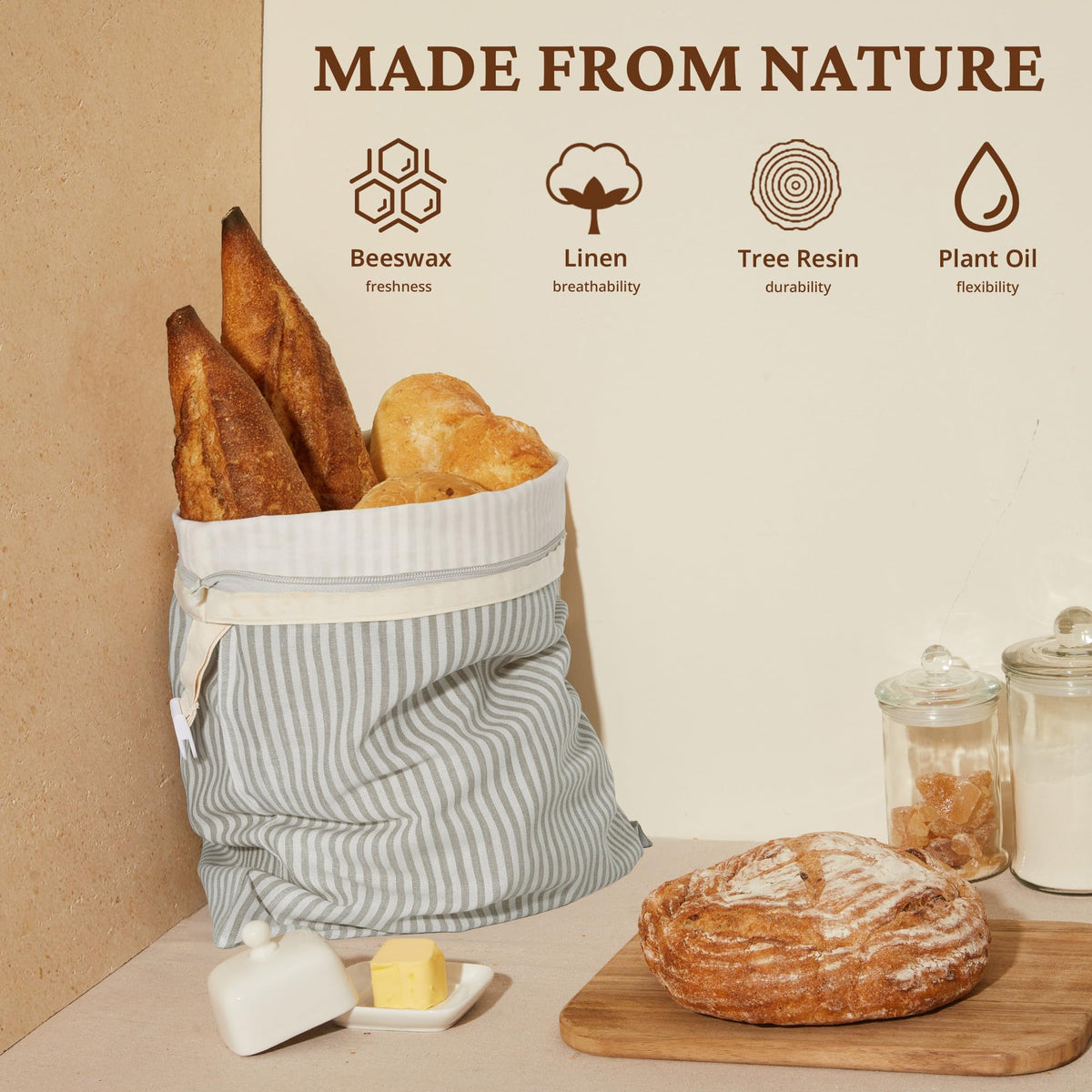 BRONYPRO two-pack bread bags grey for reusable bread storage