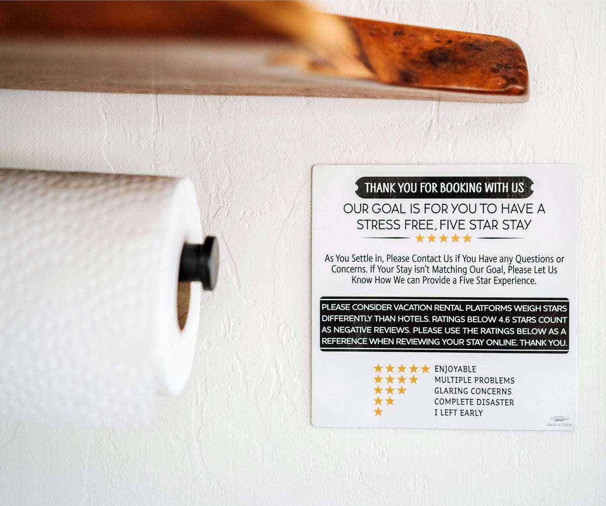 Brothers Bench airbnb sign guides guests through the rating system.