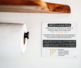 Brothers Bench airbnb sign guides guests through the rating system.