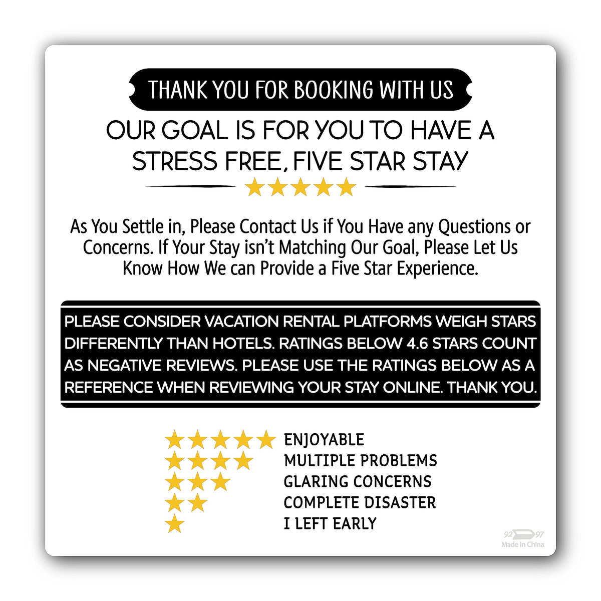 Brothers Bench white-black Airbnb review fridge magnet for clear guest feedback reminders.