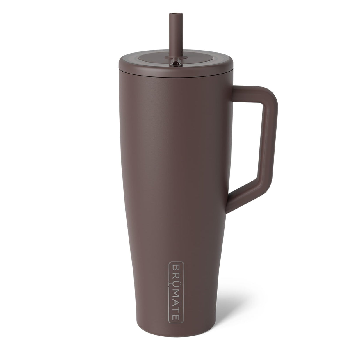 BrüMate Era 40oz tumbler with handle and straw for easy, spill-free transport.